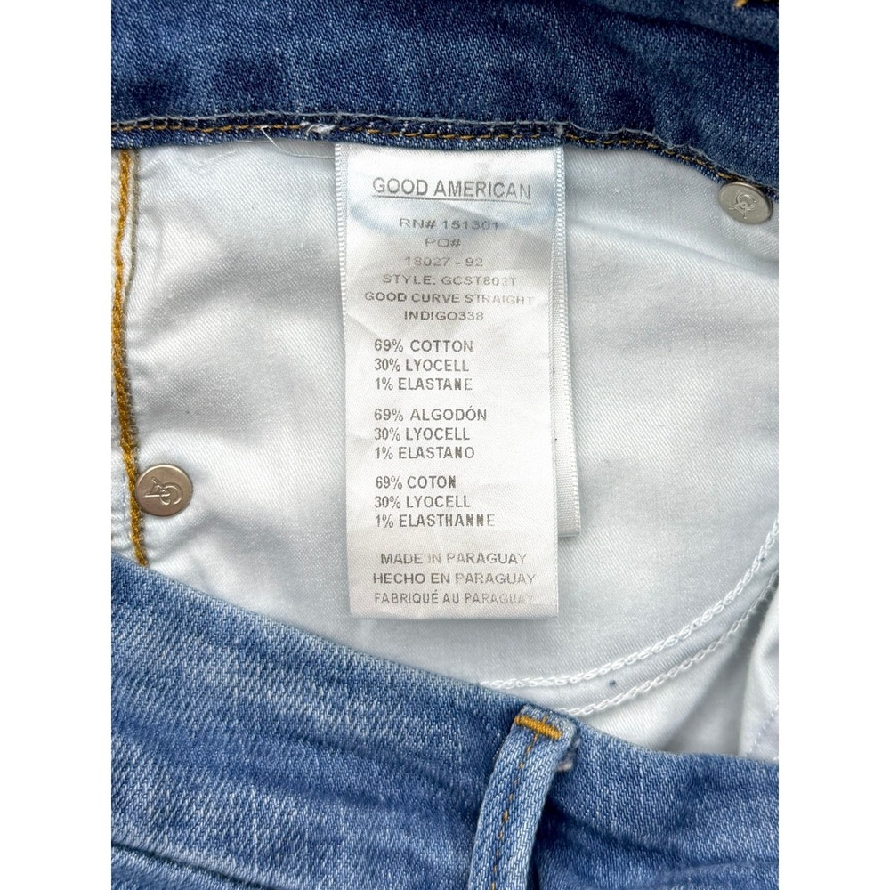 Good American Good Curve Straight Jeans Indigo338 High Rise Distressed 4 / 27 - Picture 11 of 11